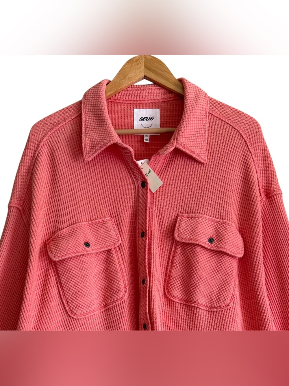 AERIE Oversized Slouchy Comfy Casual LumberJane Waffle Shirt Size XXL NWT - Picture 2 of 11
